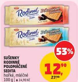 SUŠENKY RODINNÉ POLOMÁČENÉ SEDITA hořké, mléčné, 100 g