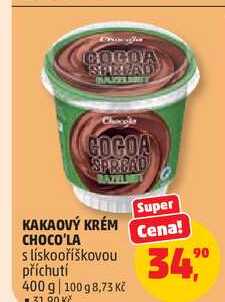 KAKAOVÝ KRÉM CHOCO'LA s lískooříškovou příchutí, 400 g