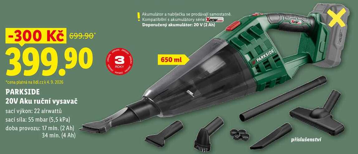 PARKSIDE 20V Aku ruční vysavač