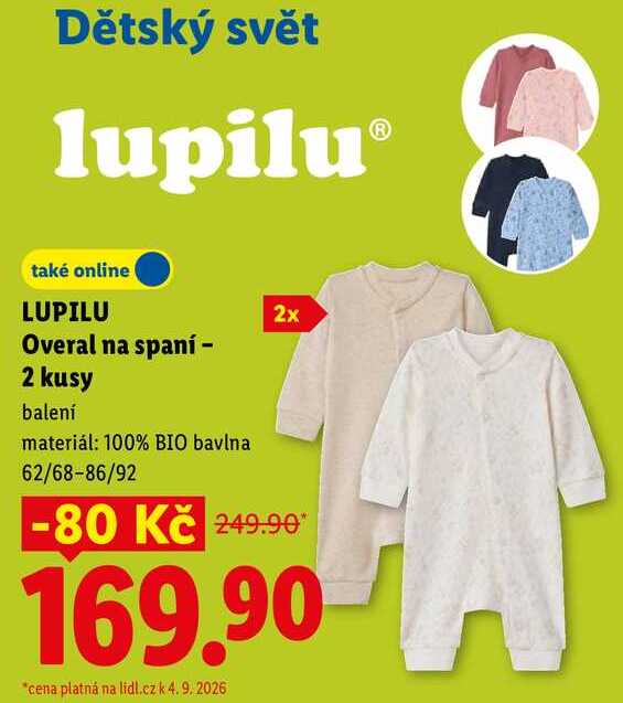 LUPILU Overal na spaní - 2 kusy, balení 