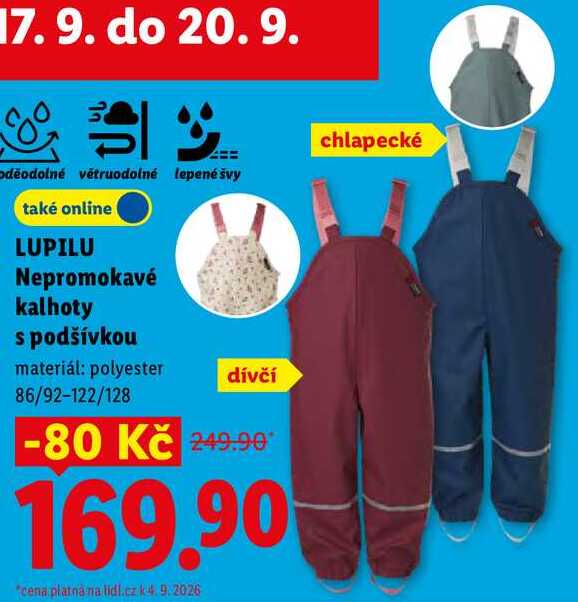 LUPILU Nepromokavé kalhoty s podšívkou