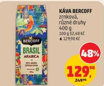 KÁVA BERCOFF zrnková, různé druhy, 400 g v akci