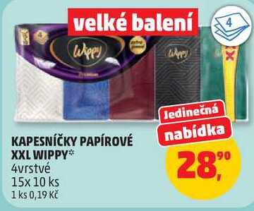 KAPESNÍČKY PAPÍROVÉ nabídka XXL WIPPY 4vrstvé, 15x 10 ks