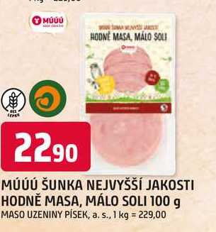 ŠUNKA NEJVYŠŠÍ JAKOSTI HODNĚ MASA, MÁLO SOLI 100 g