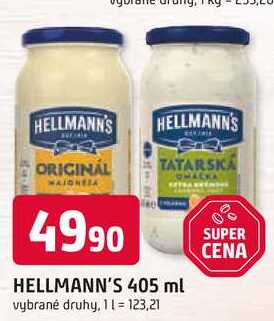 Hellmann's majonéza, tatarská omáčka 405ml, vybrané druhy