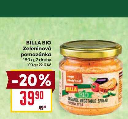 BILLA BIO Zeleninová pomazánka 180 g