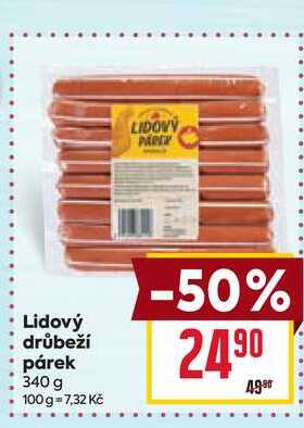 Lidový drůbeží párek 340 g