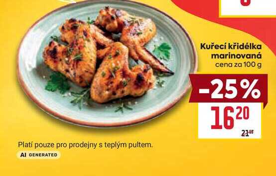 Kuřecí křidélka marinovaná cena za 100 g 