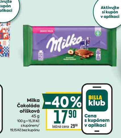 Milka Čokoláda oříšková 45 g