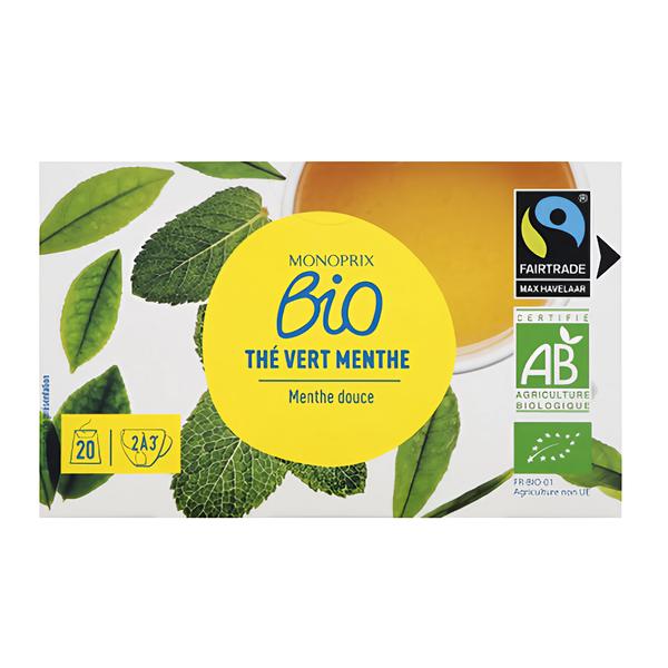 Monoprix Biologique BIO Zelený Čaj mátový, 20 sáčků