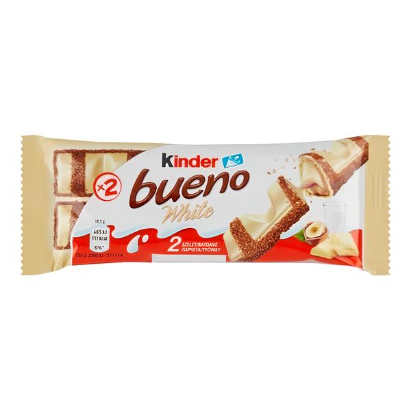 Kinder Bueno White oplatka s mléčnou a lískooříškovou náplní v polevě z bílé čokolády 2x19,5g