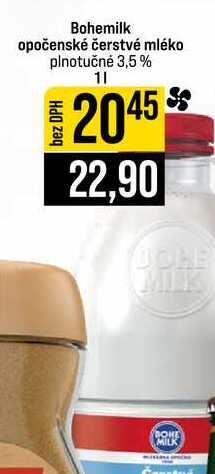 Bohemilk opočenské čerstvé mléko plnotučné 3,5% 1l