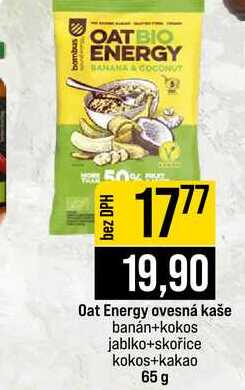 Oat Energy ovesná kaše banán+kokos jablko+skořice kokos+kakao 65 g 