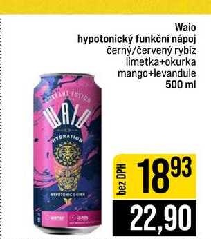 Waio hypotonický funkční nápoj černý/červený rybíz limetka+okurka mango+levandule 500 ml 