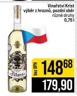 Vinařství Krist výběr z hroznů, pozdní sběr různé druhy 0,75l