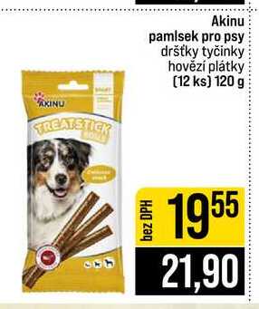 Akinu pamlsek pro psy dršťky tyčinky hovězí plátky 12 ks 120 g
