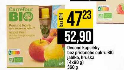 Ovocné kapsičky bez přidaného cukru BIO jablko, hruška 4x90 g 360 g 