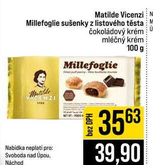 Matilde Vicenzi Millefoglie sušenky z listového těsta čokoládový krém mléčný krém 100 g