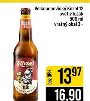 Velkopopovický Kozel 12 světlý ležák 500 ml