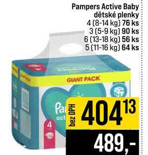 Pampers Active Baby dětské plenky 4 8-14 kg 76 ks 3 5-9 kg 90 ks 6 13-18 kg 56 ks 5 11-16 kg 64 ks
