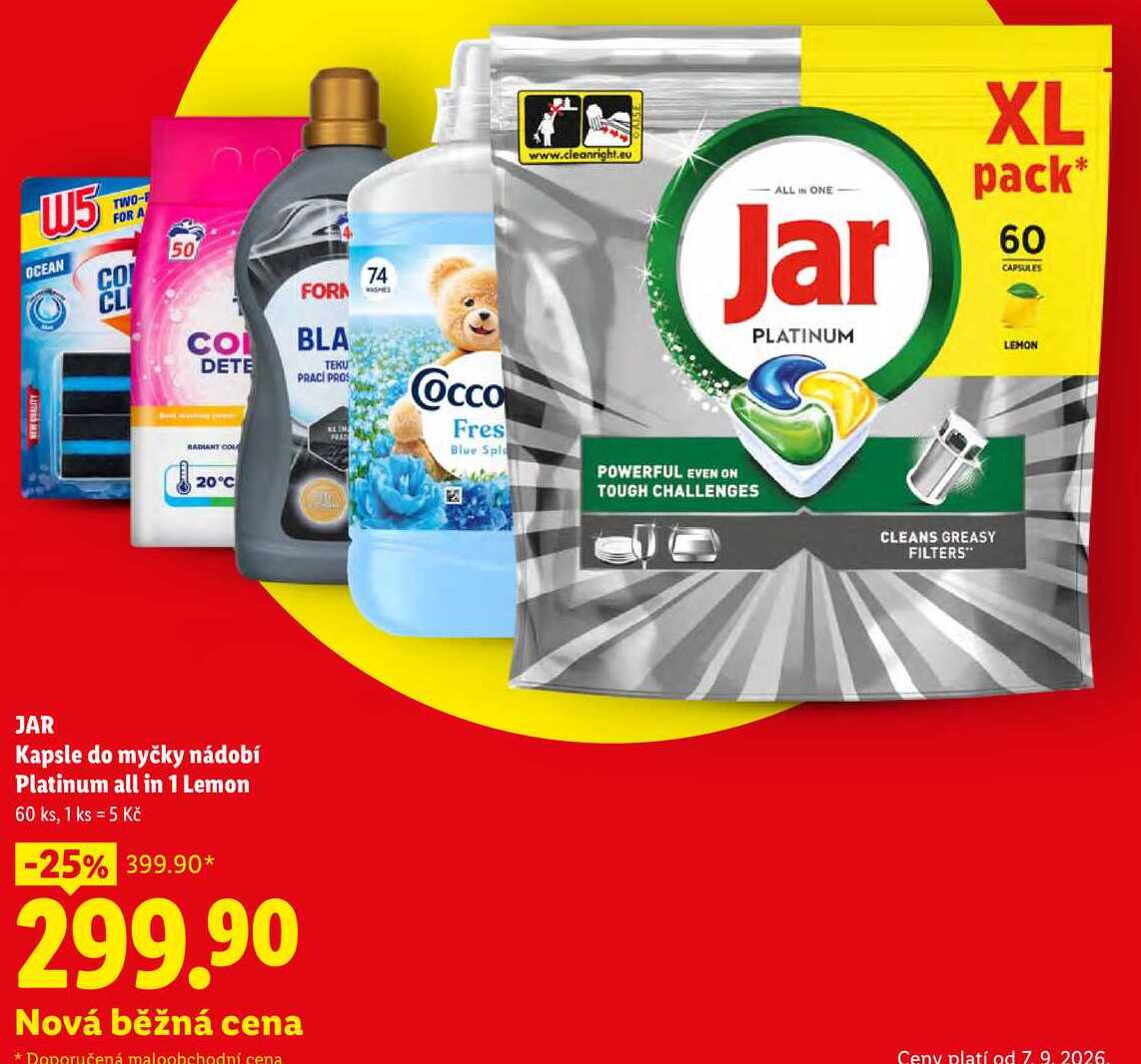 JAR Kapsle do myčky nádobí Platinum all in 1 Lemon, 60 ks