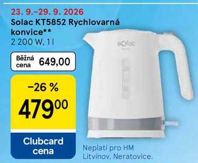 Solac KT5852 Rychlovarná konvice, 2200 W, 1 l