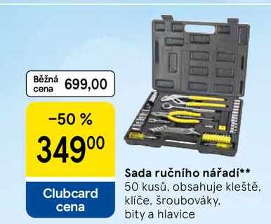 Sada ručního nářadí, 50 kusů, obsahuje kleště. klíče, šroubováky. bity a hlavice