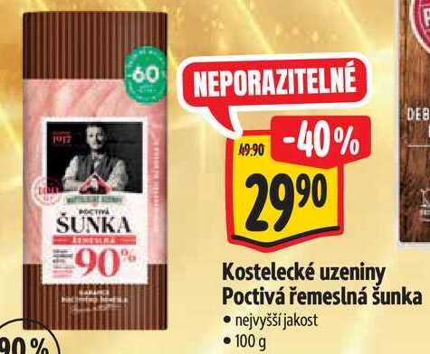 Kostelecké uzeniny Poctivá řemeslná šunka, 100 g