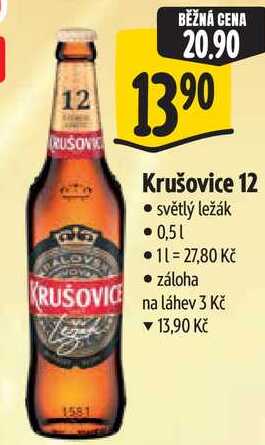 Krušovice 12, světlý ležák, 0,51