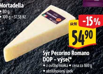 Sýr Pecorino Romano DOP - výseč, cena za 100 g  