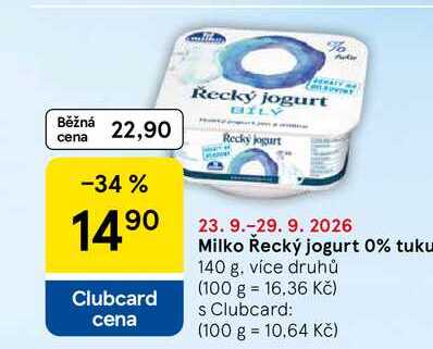 Milko Řecký jogurt 0% tuku, 140 g