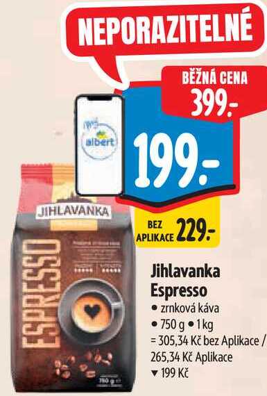 Jihlavanka Espresso, zrnková káva, .750 g.