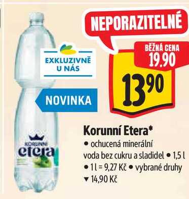 Korunní Etera*, ochucená minerální voda bez cukru a sladidel, 1,51