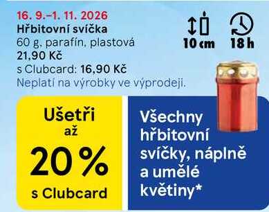 Hřbitovní svíčka 60 g, parafín, plastová