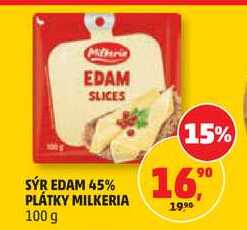 SÝR EDAM 45% PLÁTKY MILKERIA, 100 g