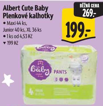 Albert Cute Baby Plenkové kalhotky, Maxi 44 ks, Junior 40 ks, XL 36 ks