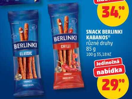 SNACK BERLINKI KABANOS různé druhy, 85 g