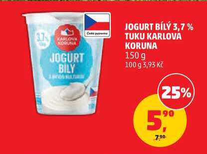 JOGURT BÍLÝ 3,7% TUKU KARLOVA KORUNA, 150 g