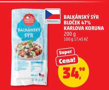 BALKÁNSKÝ SÝR BLOČEK 47% KARLOVA KORUNA, 200 g