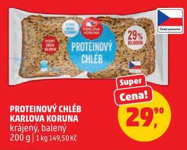 PROTEINOVÝ CHLÉB KARLOVA KORUNA krájený, balený, 200 g