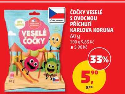 ČOČKY VESELÉ S OVOCNOU PŘÍCHUTÍ KARLOVA KORUNA, 60 g