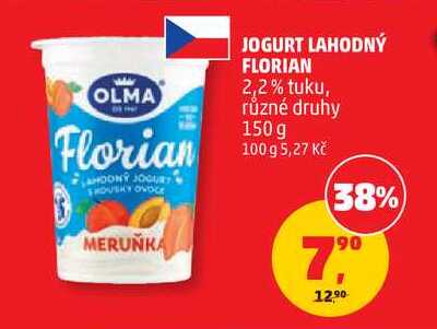 JOGURT LAHODNÝ FLORIAN 2,2% tuku, různé druhy, 150 g