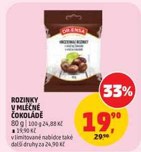 ROZINKY V MLÉČNÉ ČOKOLÁDĚ, 80 g