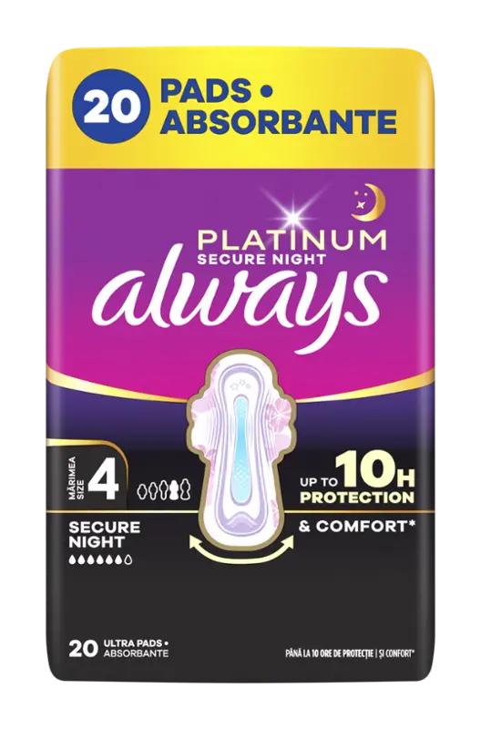 Always Hygienické vložky Platinum Secure Night s křidélky vel. 4, 20 ks