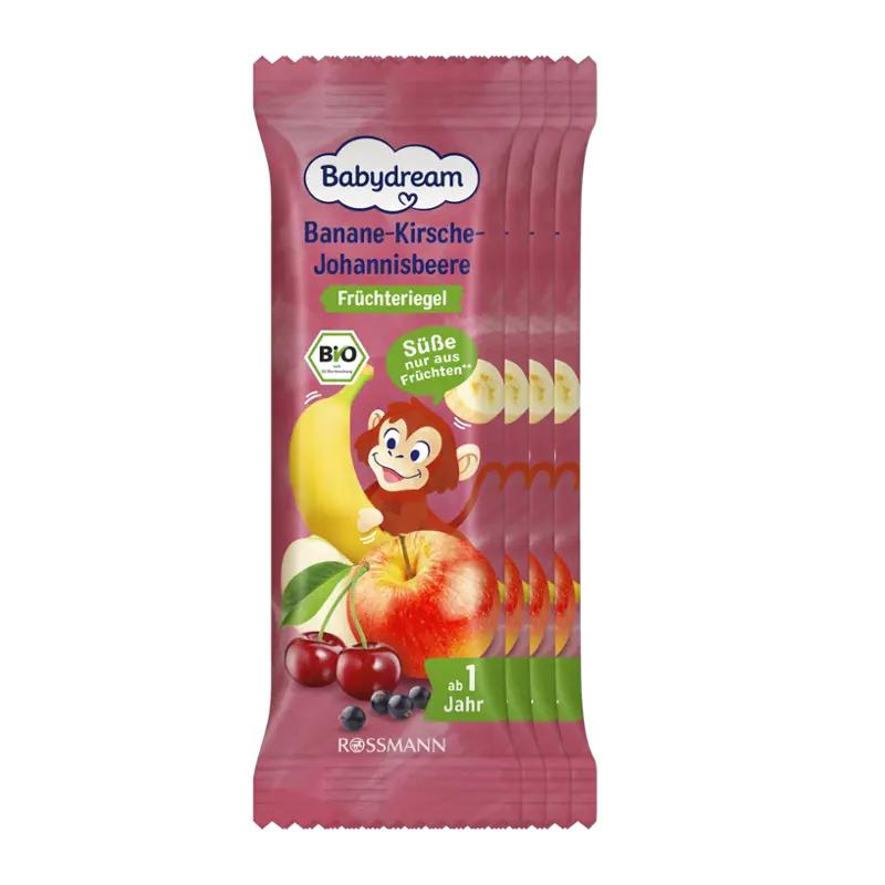 Babydream BIO cereální tyčinka Banán, třešeň a černý rybíz 4x 25 g, 100 g