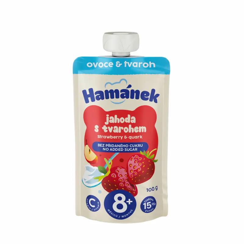 Hamánek Ovocná kapsička jahoda & jablko s tvarohem, 100 g