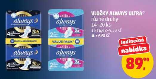 VLOŽKY ALWAYS ULTRA různé druhy, 14-20 ks
