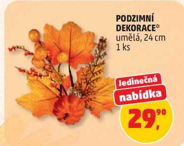 PODZIMNÍ DEKORACE umělá, 24 cm, 1 ks