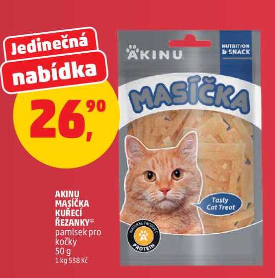 AKINU MASÍČKA KUŘECÍ ŘEZANKY pamlsek pro kočky, 50 g