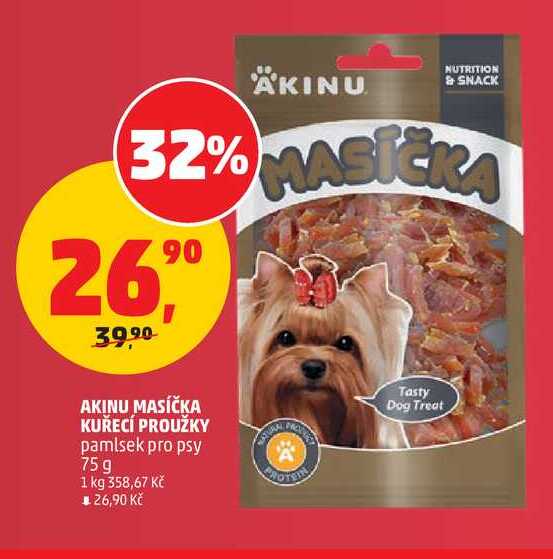 AKINU MASÍČKA KUŘECÍ PROUŽKY pamlsek pro psy, 75 g